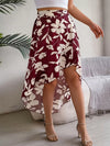 Floral Print Ruffle Hem Asymmetrical Skirt