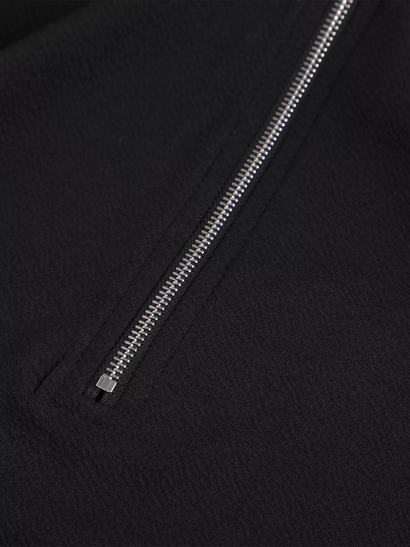 Close-up of a black jacket with a zipper