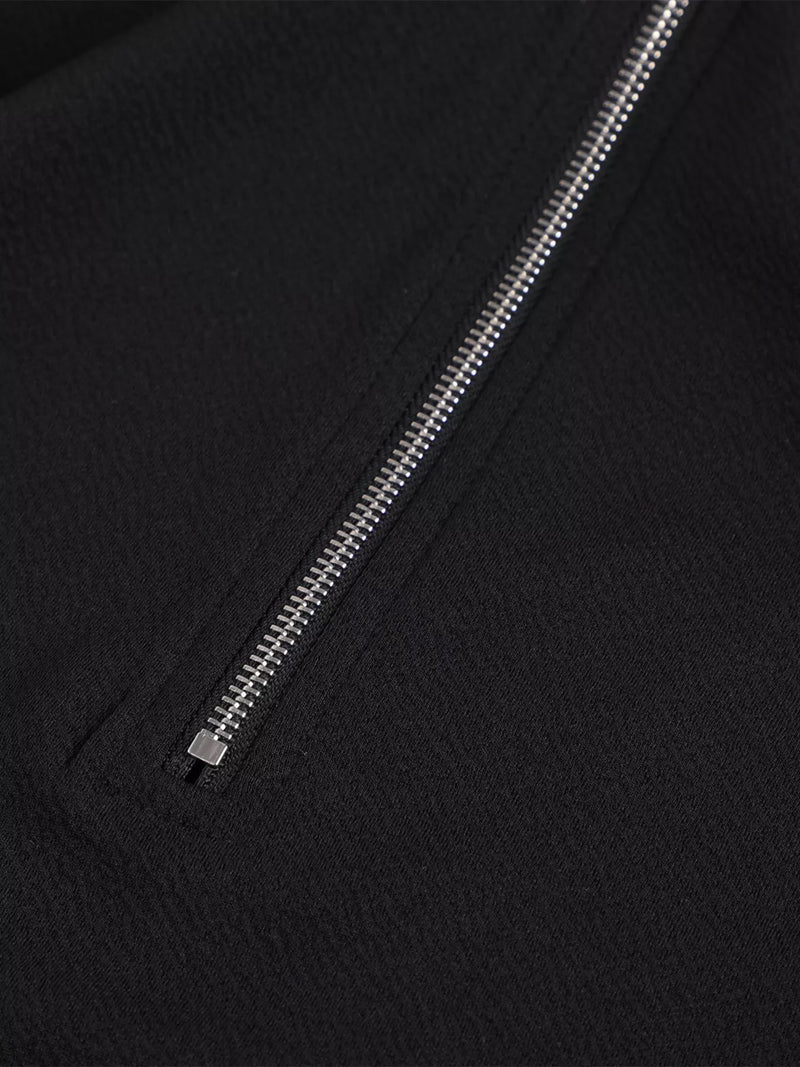 Close-up of a black jacket with a zipper