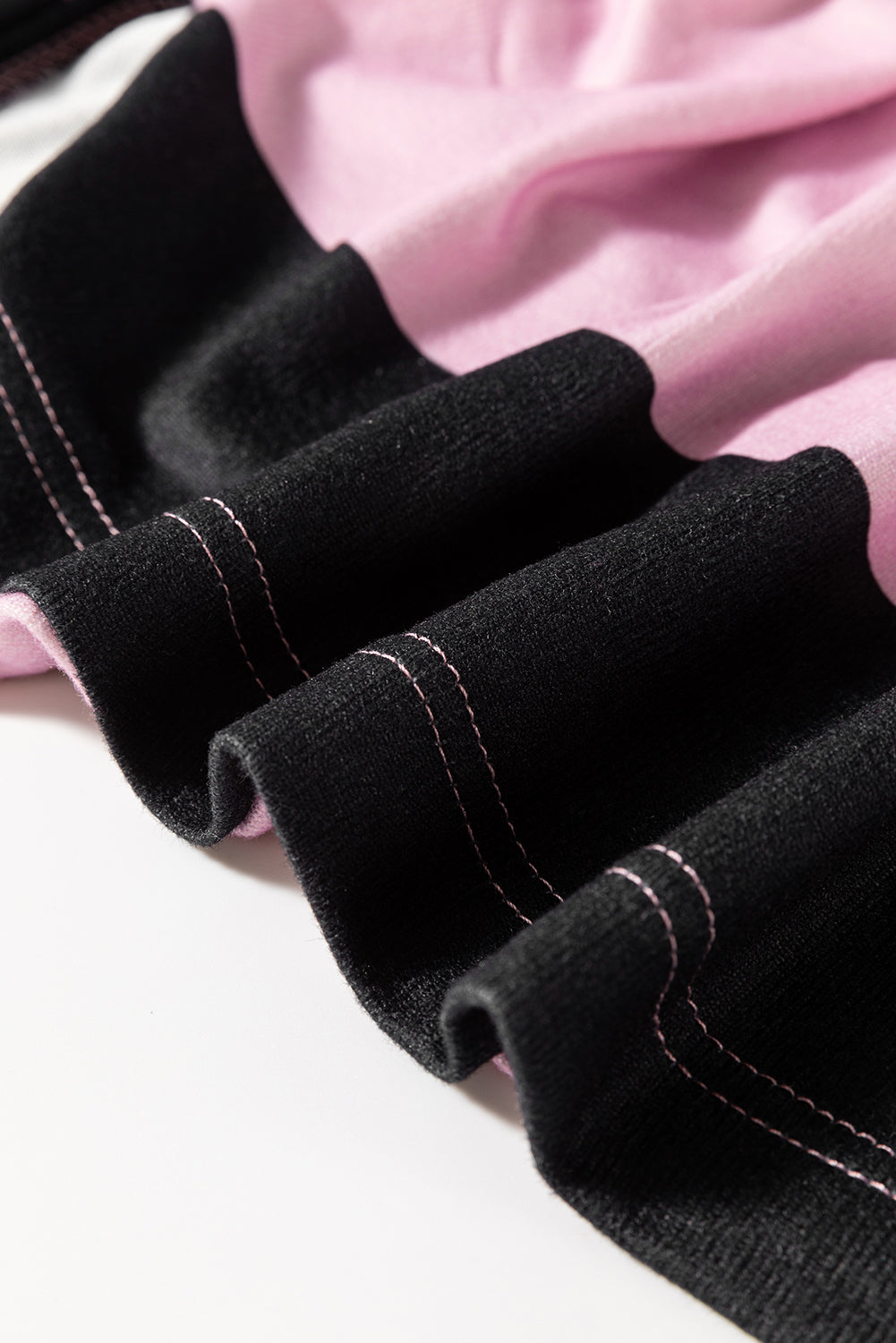 View of hem on High-Low Color Block Round Neck Long Sleeve T-Shirt