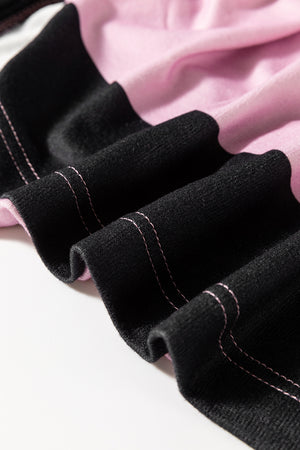 View of hem on High-Low Color Block Round Neck Long Sleeve T-Shirt