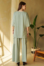 Full back view of Davi & Dani Drawstring Ruched Detail Wide Leg Pants