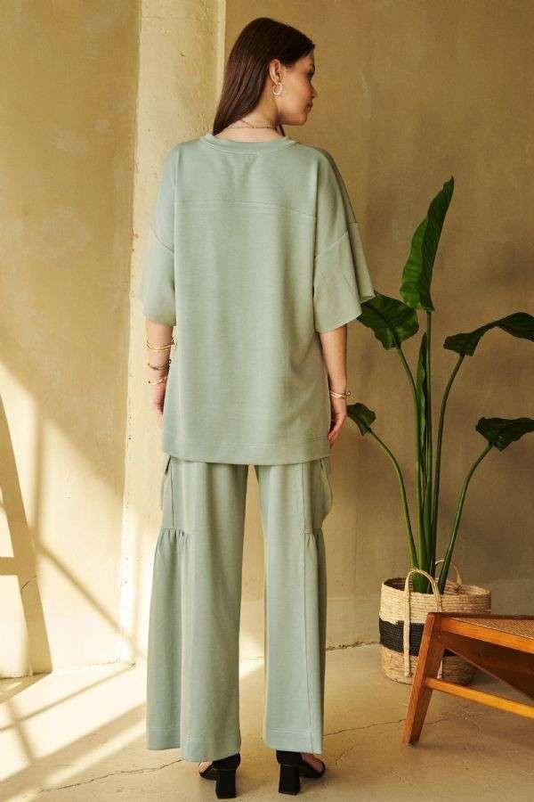 Full back view of Davi & Dani Drawstring Ruched Detail Wide Leg Pants