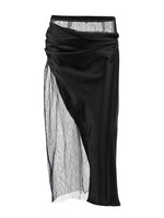 Black skirt with lace detailing on a white background
