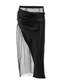 Black skirt with lace detailing on a white background