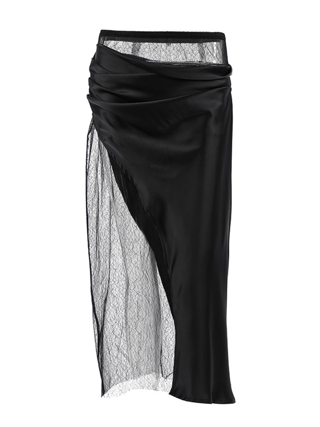 Black skirt with lace detailing on a white background