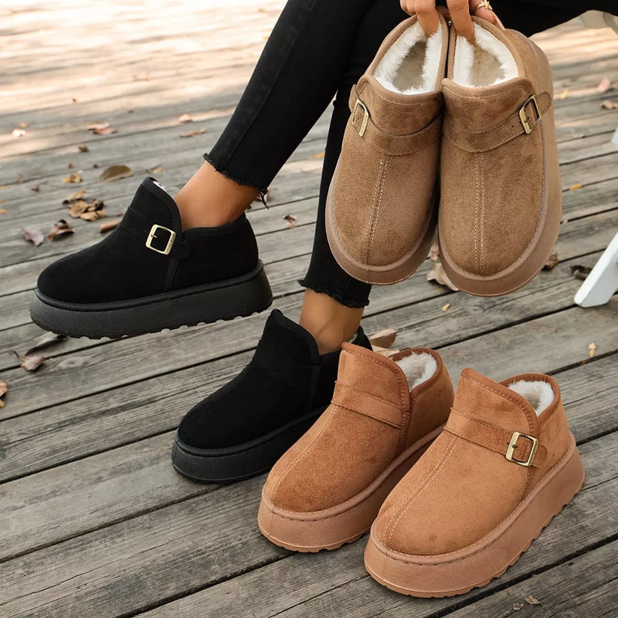 A view of three pairs of Round Toe Platform Boots 