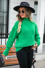 Front of green Angel Wings Turtle Neck Long Sleeve Pullover Sweater