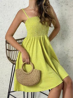 Full view of light green Full Size Smocked Square Neck Cami Dress Plus Size