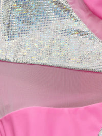 Close-up of a pink garment with silver sequin detailing
