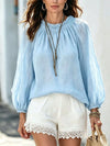 Round Neck Balloon Sleeve Blouse For Ladies