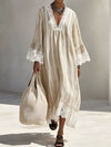 Lace Trim V-Neck Midi Dress For Women