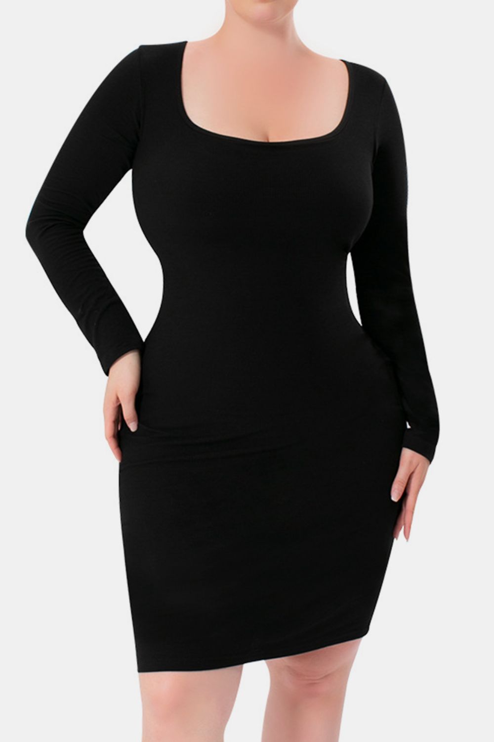 Front view of Basic Bae Full Size Built-In Shapewear Square Neck Long Sleeve Dress