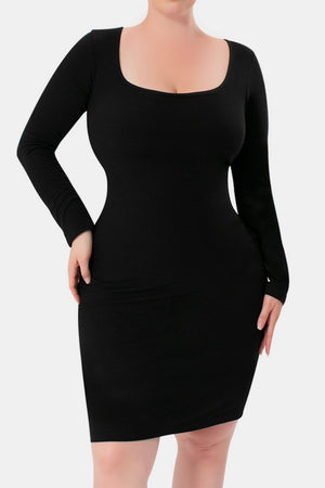 Front view of Basic Bae Full Size Built-In Shapewear Square Neck Long Sleeve Dress