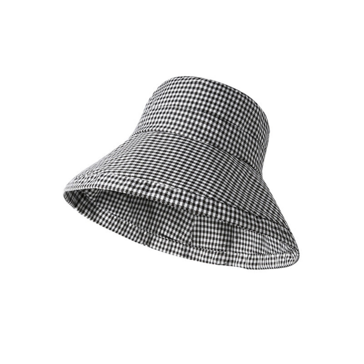 Black and white checkered sun visor hat on a white background