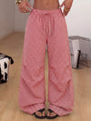 High-Waisted Gingham Wide-Leg Drawstring Pants For Women