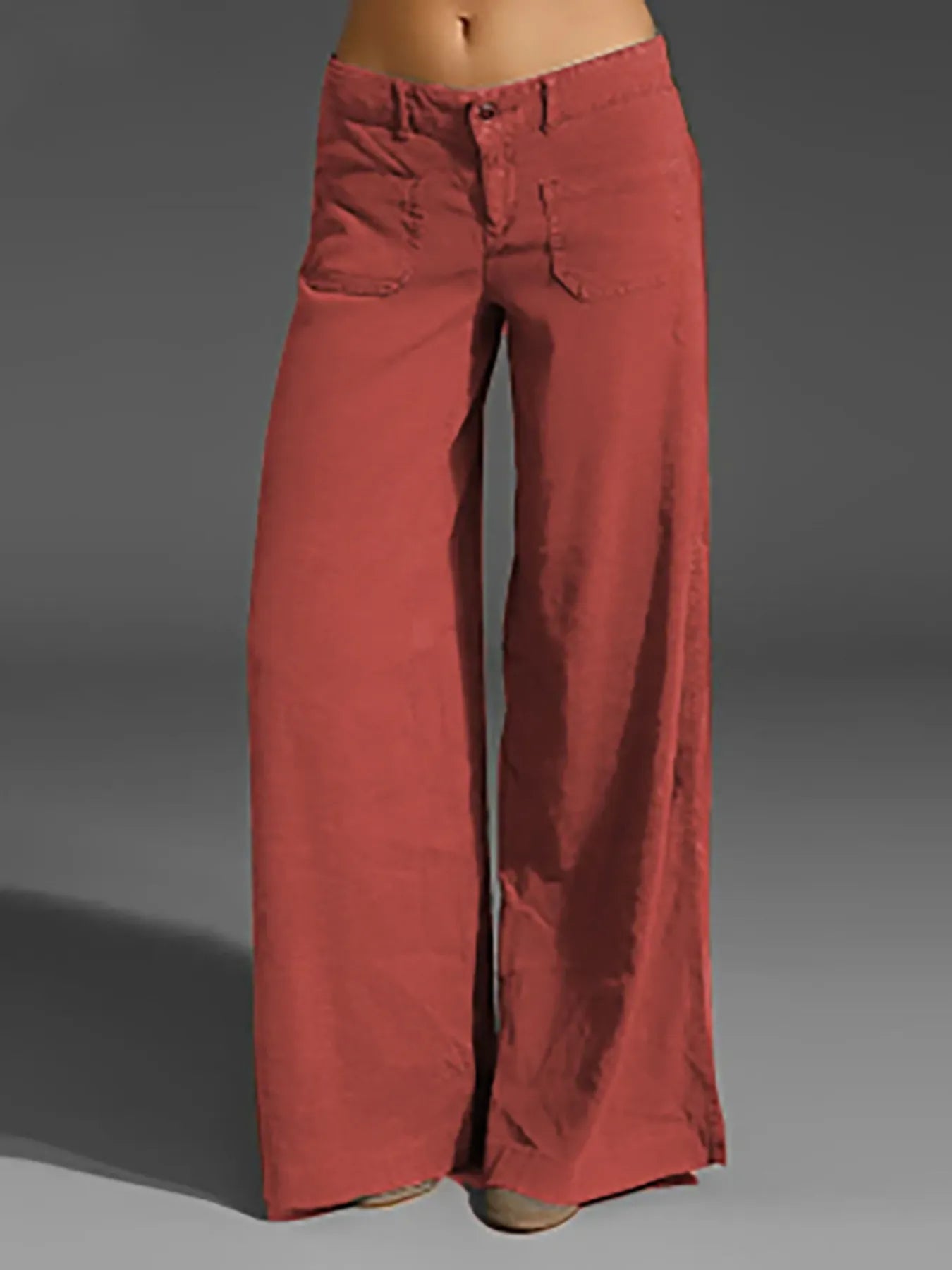 Red wide-leg pants on a gray background