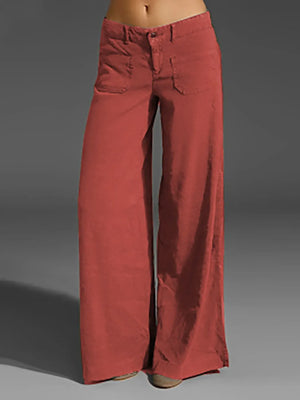 Red wide-leg pants on a gray background