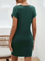Back view of green Notched Short Sleeve Mini Tee Dress
