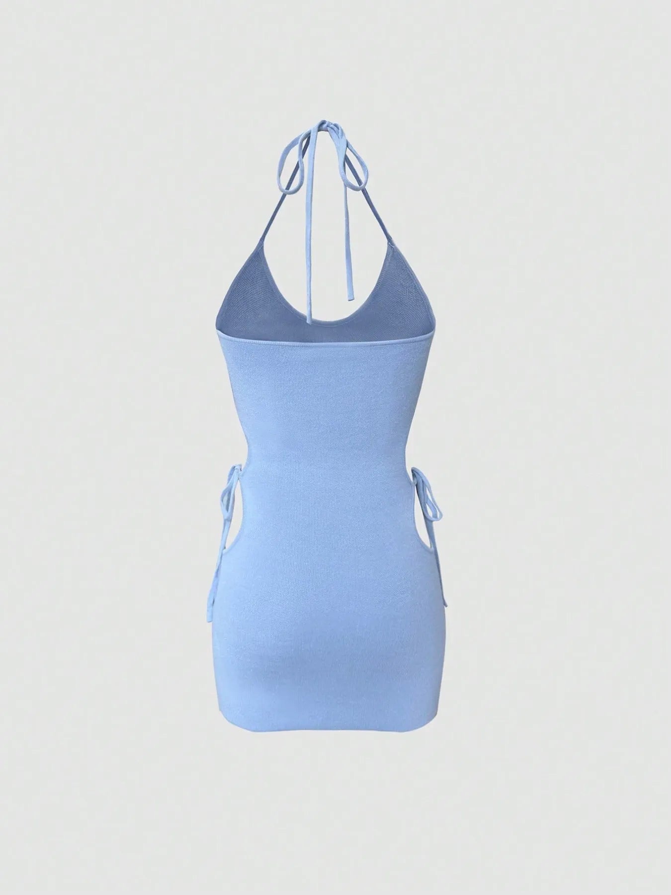 Light blue halter neck dress on a light gray background