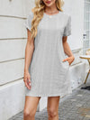 Eyelet Round Neck Casual Mini Dress