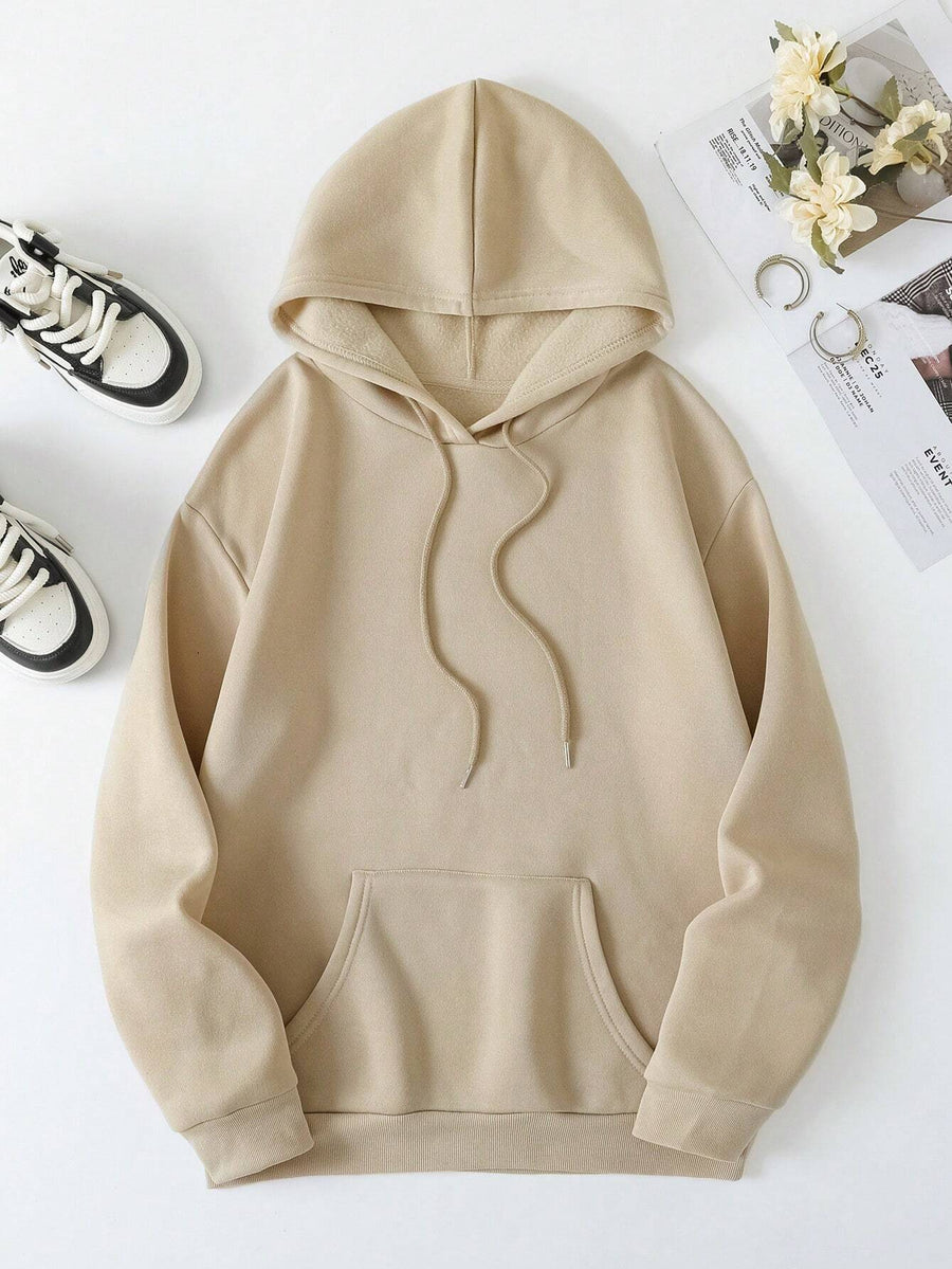 Front view of beige FAITH OVER FEAR Dropped Shoulder Hoodie