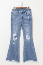 Front view of Distressed Raw Hem Bootcut Jeans