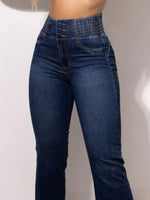 Blue jeans on a plain background