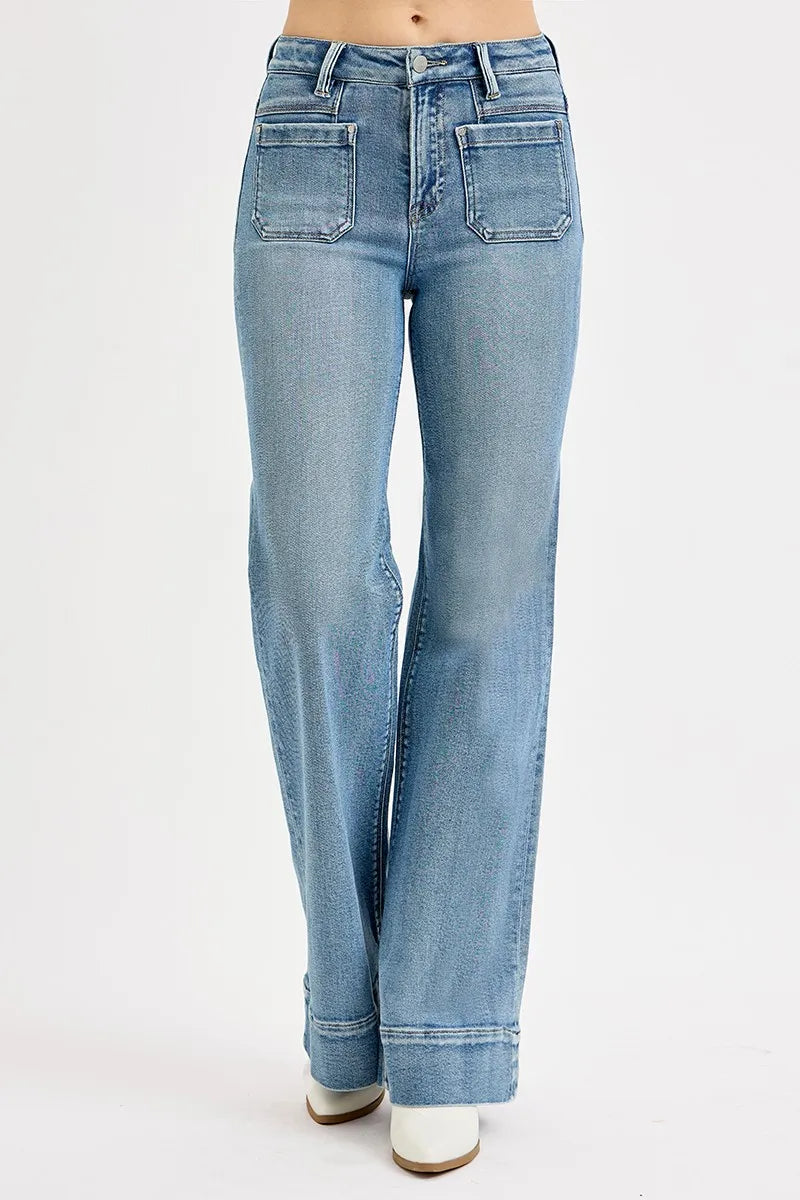 Light blue jeans on a white background