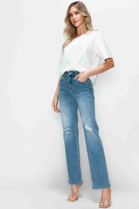 Full view of bytos Full Size Distressed High Rise Straight Jeans