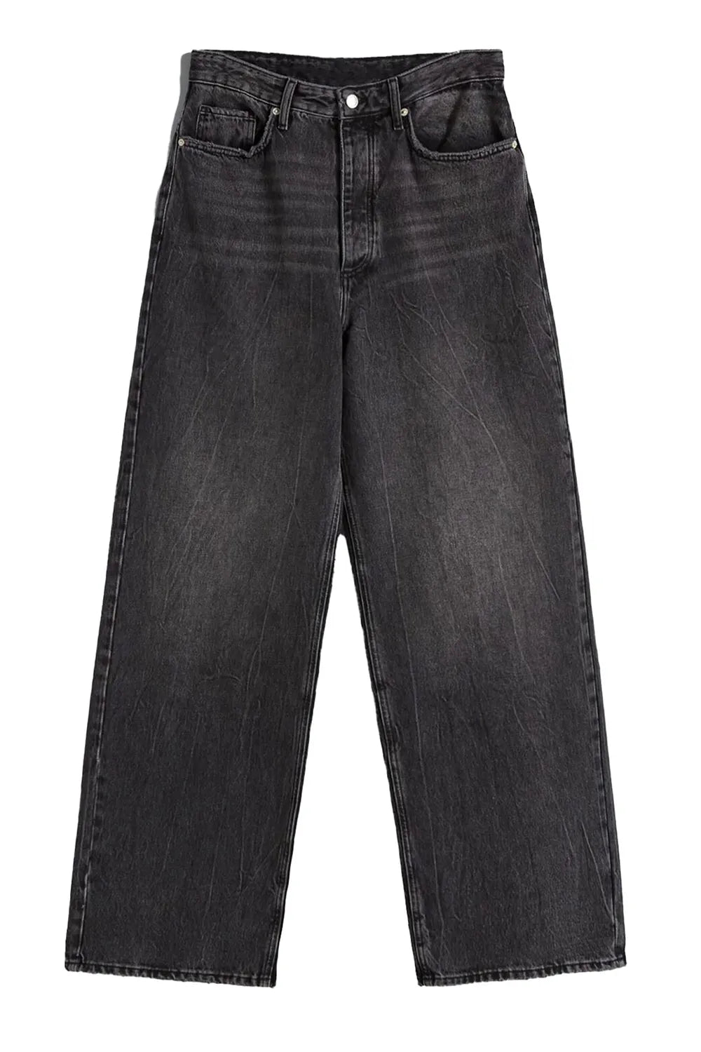 Black denim jeans on a white background