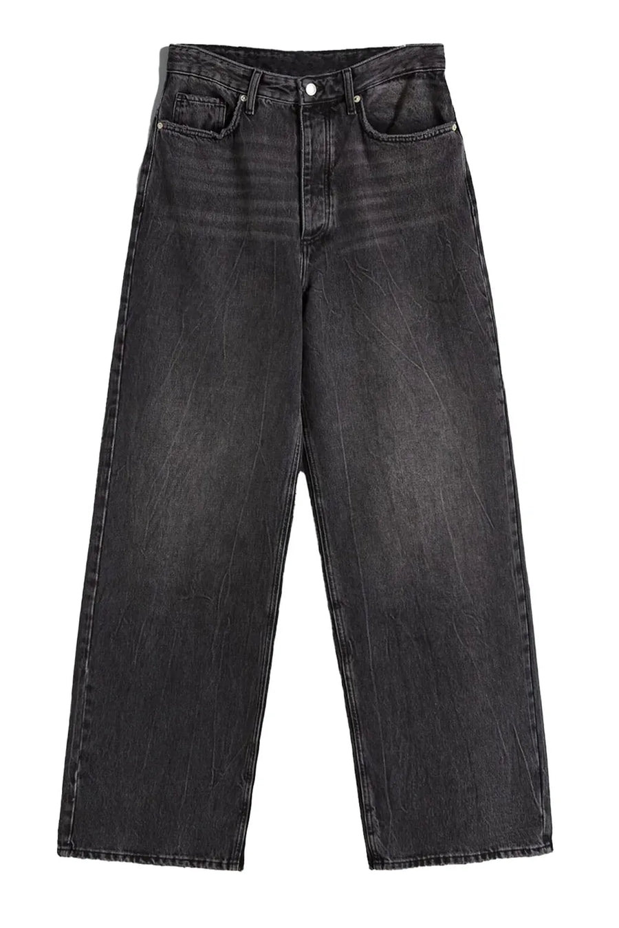 Black denim jeans on a white background