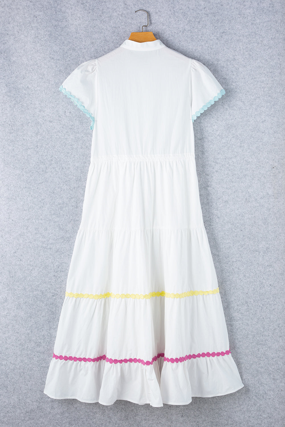Back view of Contrast Trim Button Up Short Sleeve Dress