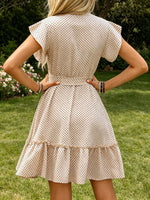 Back view of Polka Dot Ruffle Sleeve Tie Waist Dress 