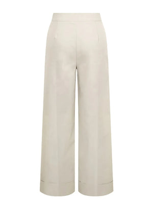 Beige wide-leg pants on a white background