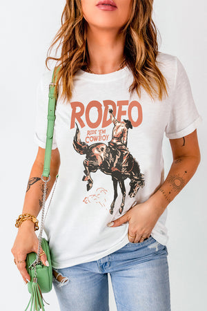 Front view of Cowboy Graphic Round Neck Short Sleeve T-Shirt