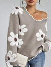 Floral V-Neck Long Sleeve Sweater For Women