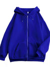 Full Size Oversized Solid Zip-Up Hoodie with Drawstring Plus Size
