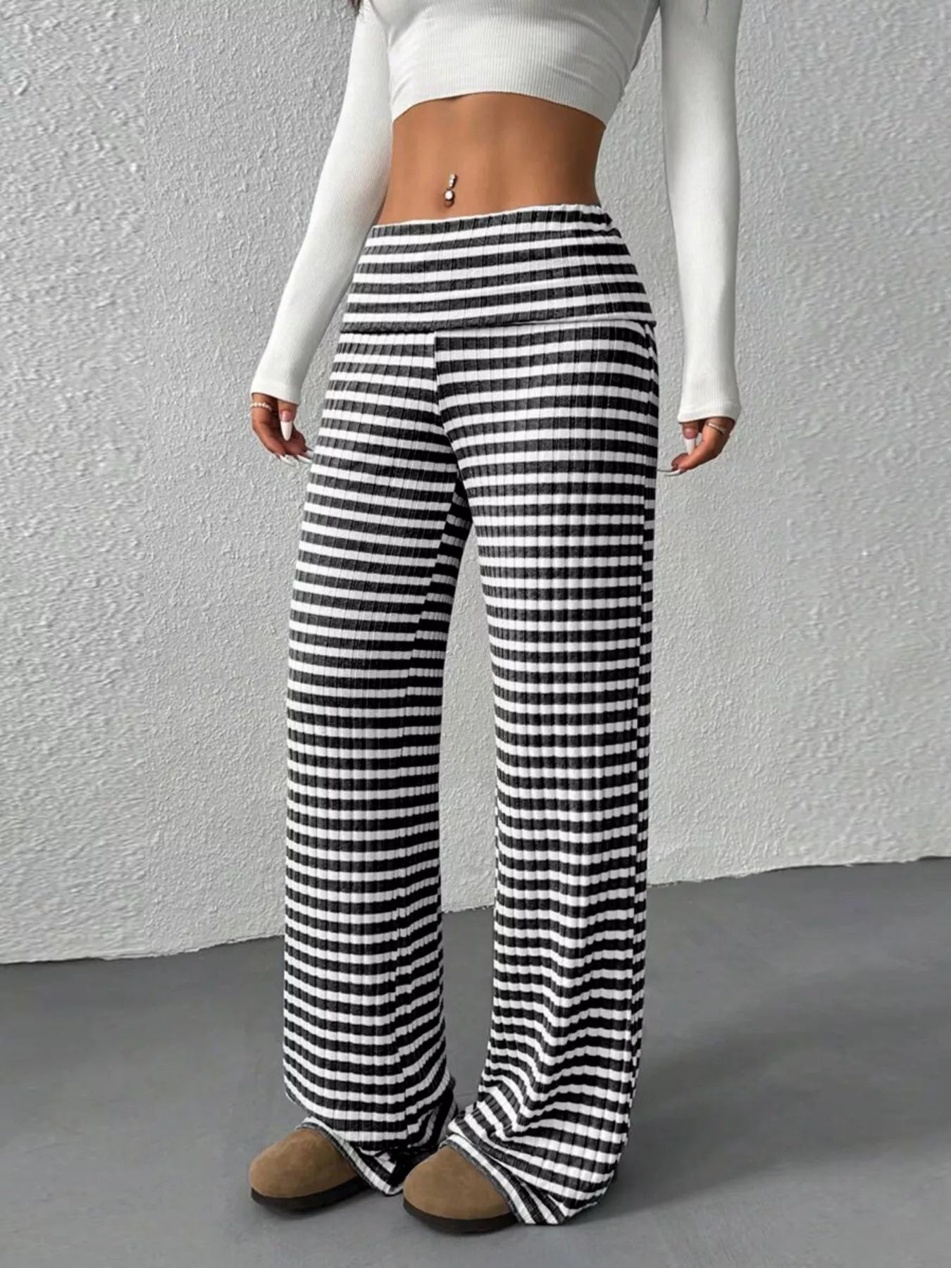 Front view of Striped Wide Leg Pants