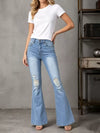 High-Waisted Distressed Flare Jeans