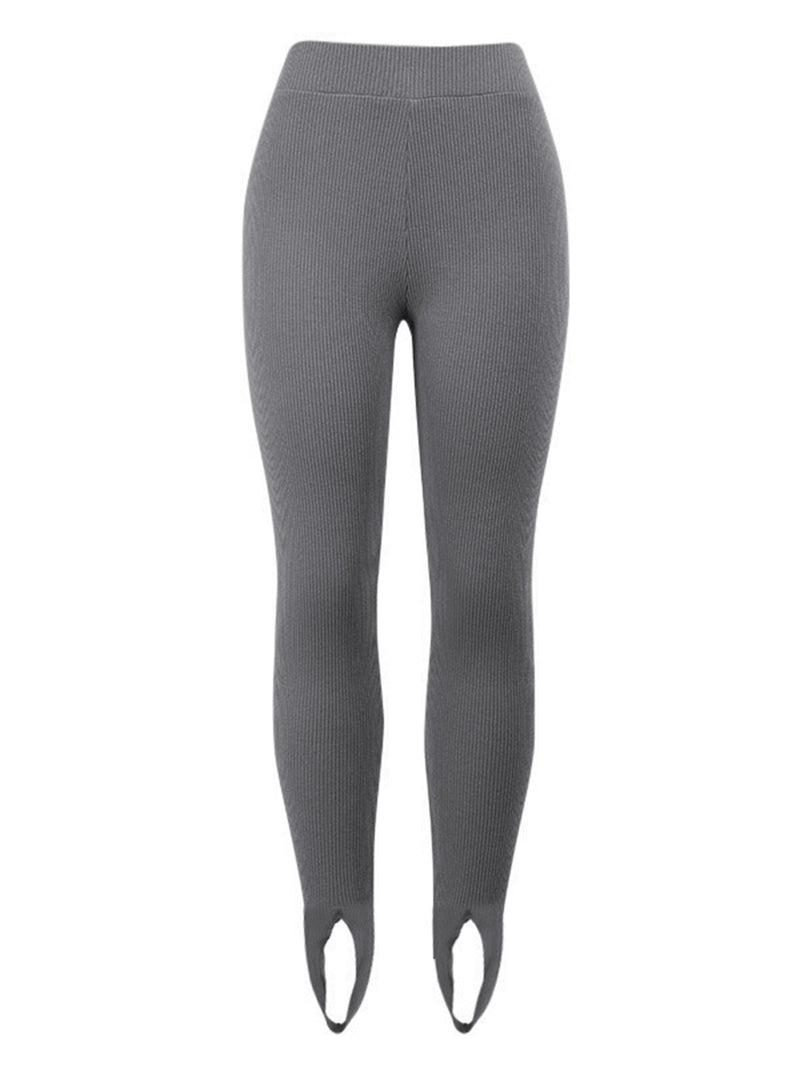 Gray ribbed leggings on a white background