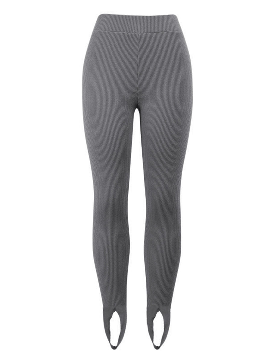 Gray ribbed leggings on a white background