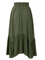 Back view of green Smocked Waist Band Ruched Layered Skirt
