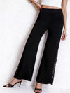 Women's Wide Leg Black Lace Trim High Waist Pants