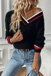 Women's V-Neck Striped Trim Sweater