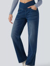 Cat's whisker High-Waisted Cross-Over Waistband Stretch Straight Jeans