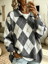 Argyle Pattern Polo Collar Sweater