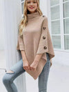 Women's Button-Decor Turtleneck Poncho Pullover