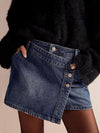 Asymmetrical Button-Front Denim Skort
