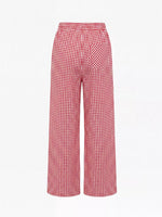 Back view of High-Waisted Gingham Wide-Leg Drawstring Pants For Women